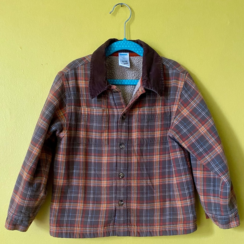 Gymboree kid’s brown orange plaid sherpa lined jacket size 5